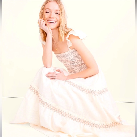 Madewell LUCIE Smocked Tiered MIDI Dress Sz L - Picture 1 of 15